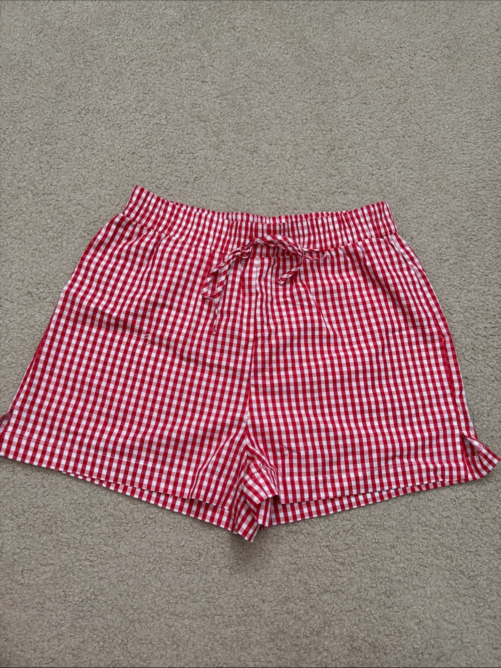 Francesca’s Red White Gingham Drawstring Shorts